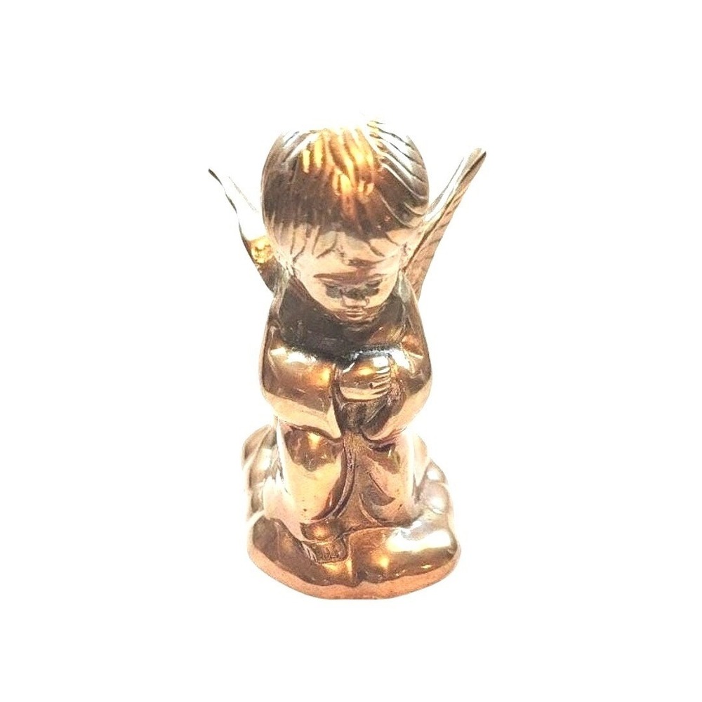 Vintage Solid Brass Praying Angel Figurine, Christmas Taper Candle Holder 3"
